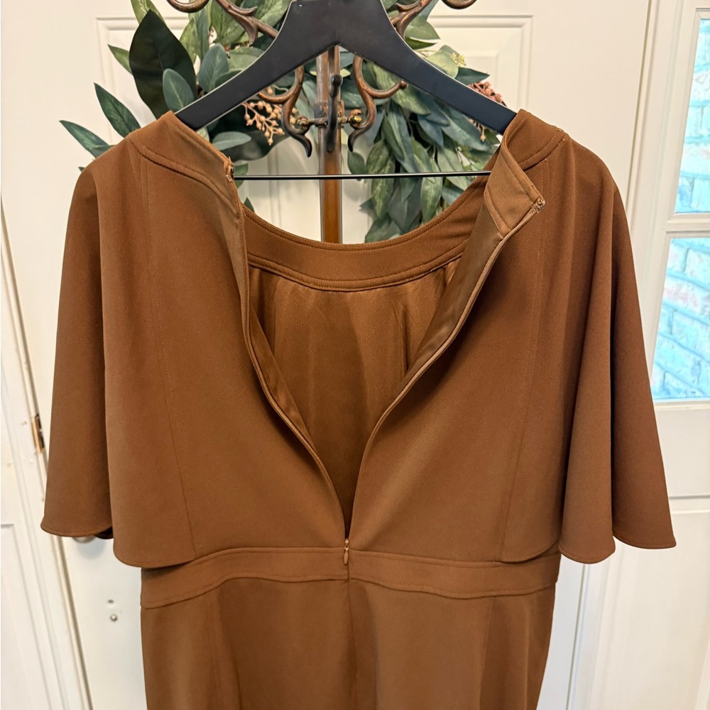 NWT Calvin Klein Minimalist Solid Color Brown Sheath Midi Dress SS 22W - Picture 9 of 11